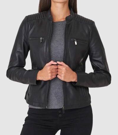 Black Leather Biker Jacket Womens