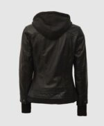 Black Leather Bomber Jacket with Hood