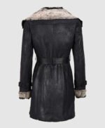 Black Leather Genuine Shearling Mid Length Coat
