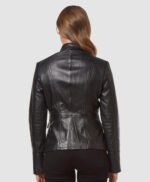 Black Military Style Leather Blazer Jacket For Women
