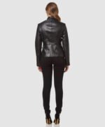 Black Military Style Leather Blazer Jacket For Women