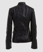 Black Military Style Leather Blazer Jacket For Women