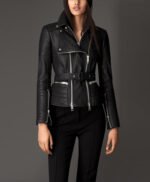 Black Moto Stylish Lamb Leather Jacket