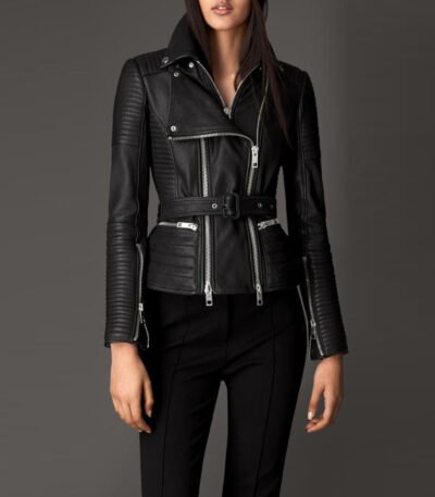 Black Moto Stylish Lamb Leather Jacket