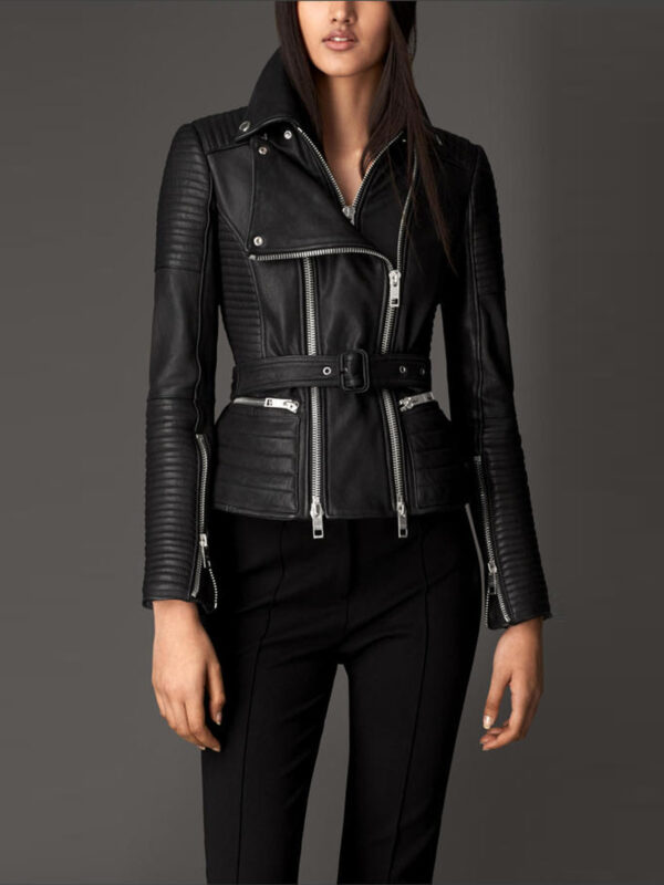 Black Moto Stylish Lamb Leather Jacket