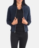 Blue Suede Bomber Jacket