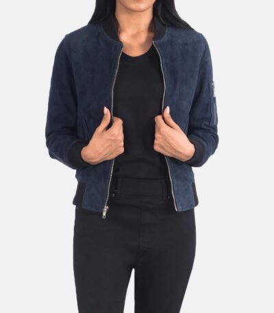 Blue Suede Bomber Jacket