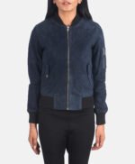 Blue Suede Bomber Jacket