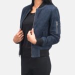 Blue Suede Bomber Jacket