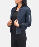 Blue Suede Bomber Jacket