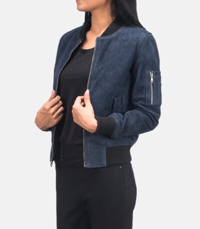 Blue Suede Bomber Jacket