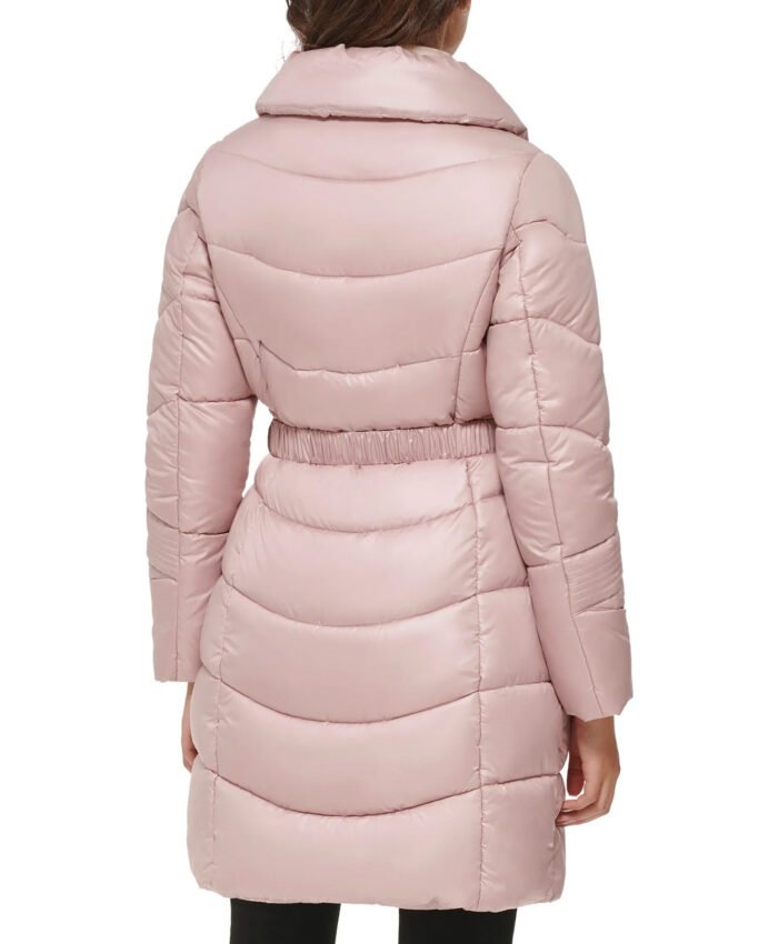 Blush Belted Puffer With Funnel Neck