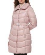 Blush Belted Puffer With Funnel Neck