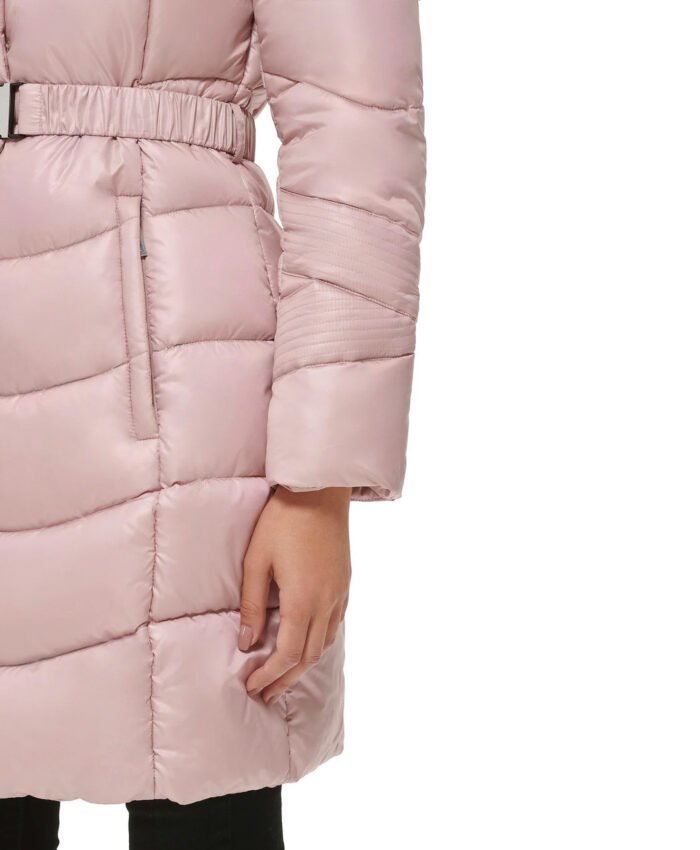 Blush Belted Puffer With Funnel Neck