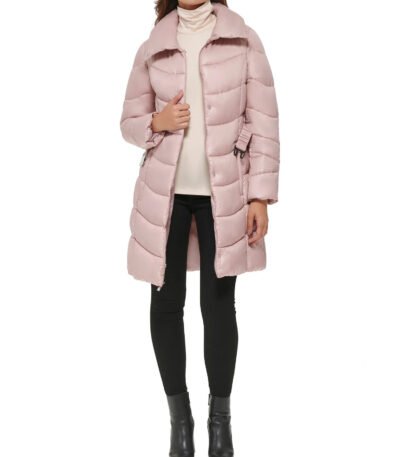 Blush Belted Puffer With Funnel Neck