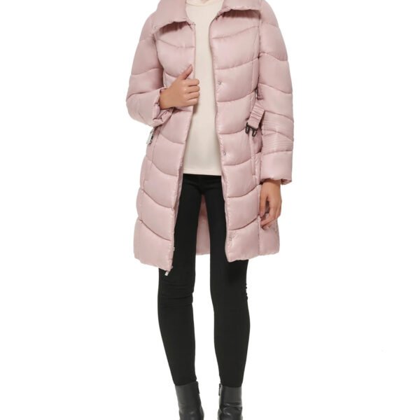 Blush Belted Puffer With Funnel Neck