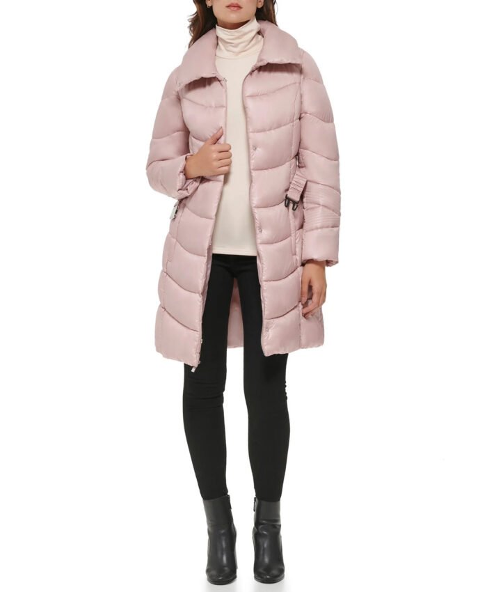 Blush Belted Puffer With Funnel Neck