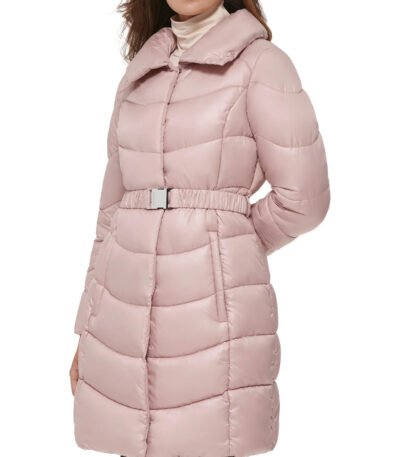 Blush Belted Puffer With Funnel Neck