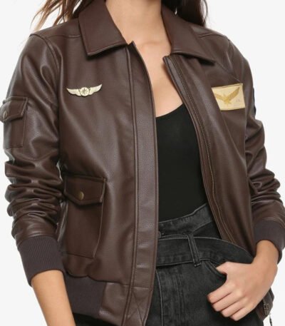 Brie Larson Captain Marvel Flight Bomber Leather Jacket