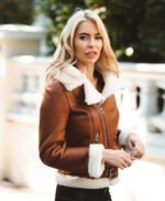 Brown Aviator Shearling Jacket For Women