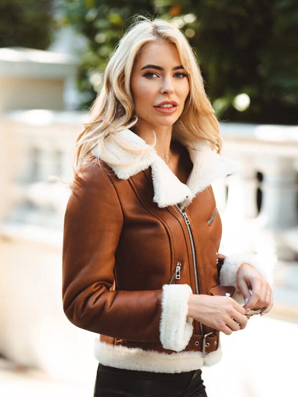 Brown Aviator Shearling Jacket For Women