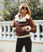 Brown Aviator Shearling Jacket For Women