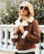 Brown Aviator Shearling Jacket For Women