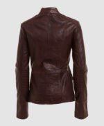 Brown Military Style Leather Blazer Jacket For Women