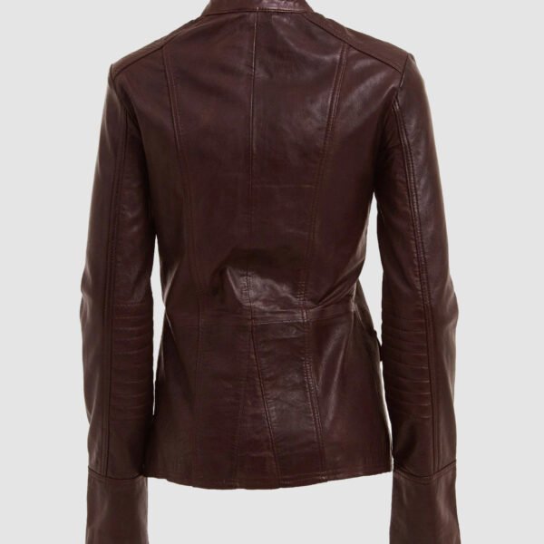 Brown Military Style Leather Blazer Jacket For Women By MJH