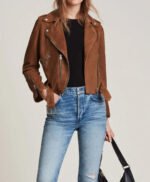 Brown Suede Leather Biker Jacket
