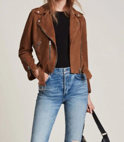 Brown Suede Leather Biker Jacket