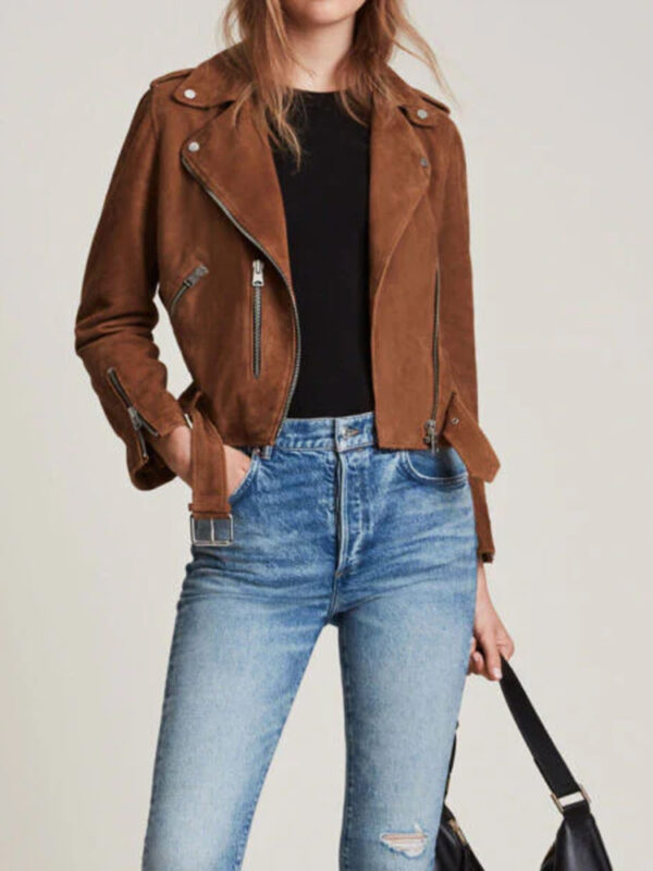 Brown Suede Leather Biker Jacket
