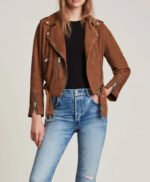 Brown Suede Leather Biker Jacket