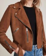 Brown Suede Leather Biker Jacket