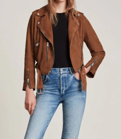 Brown Suede Leather Biker Jacket