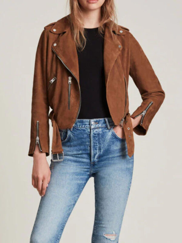 Brown Suede Leather Biker Jacket