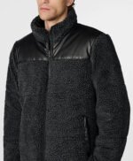 Faux Leather Sherpa Puffer Black