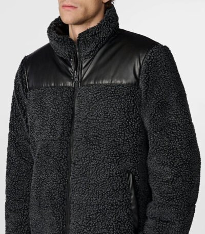 Faux Leather Sherpa Puffer Black