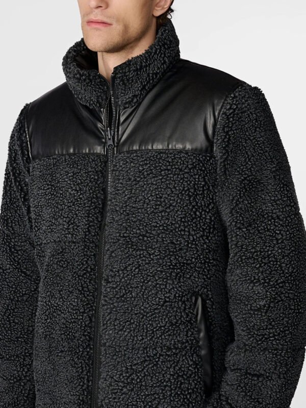 Faux Leather Sherpa Puffer Black