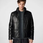 Faux Leather Sherpa Puffer Black
