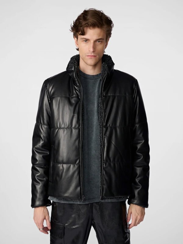 Faux Leather Sherpa Puffer Black