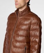 Glenn Distressed Leather Puffer Jacket Brown