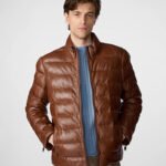 Glenn Distressed Leather Puffer Jacket Brown