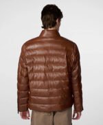 Glenn Distressed Leather Puffer Jacket Brown