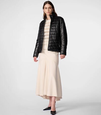 Katrina Leather Packable Puffer Jacket Black