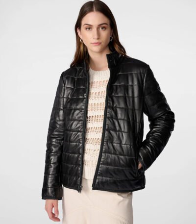 Katrina Leather Packable Puffer Jacket Black