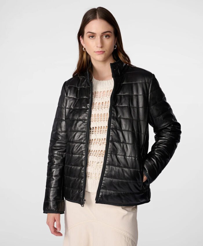 Katrina Leather Packable Puffer Jacket Black