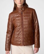 Katrina Leather Packable Puffer Jacket Brown