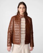 Katrina Leather Packable Puffer Jacket Brown