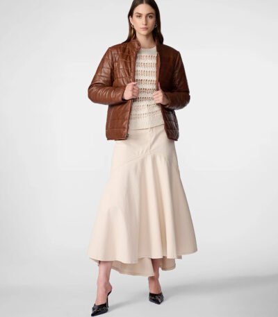 Katrina Leather Packable Puffer Jacket Brown